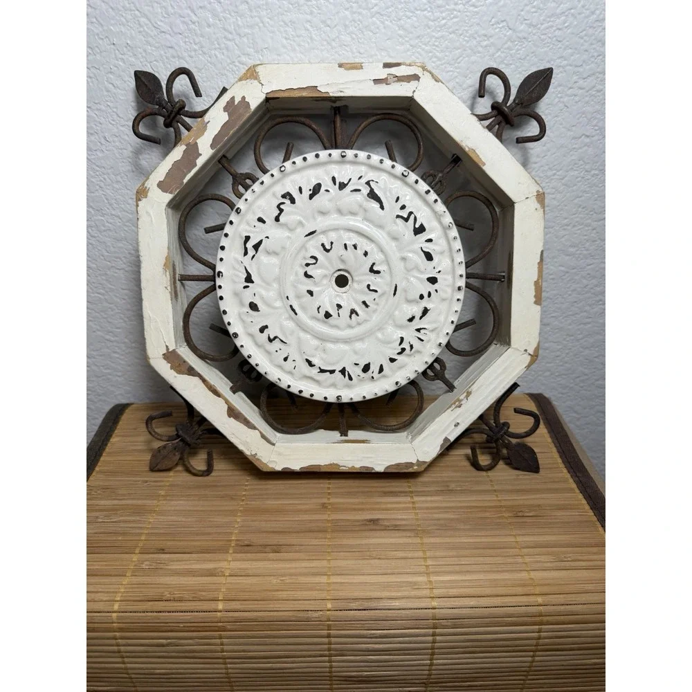 Shabby Chic Rustic Medallion Wrought Iron & Wood Wall Decor Fleur De Les Dist